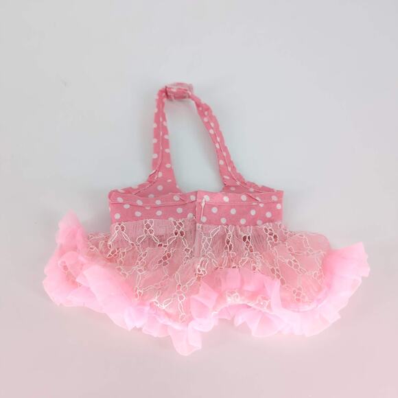 Unbranded Pale Pink & White Polka Dot Lace Halter Neck Dress for 18" Dolls - GUC - Picture 9 of 9